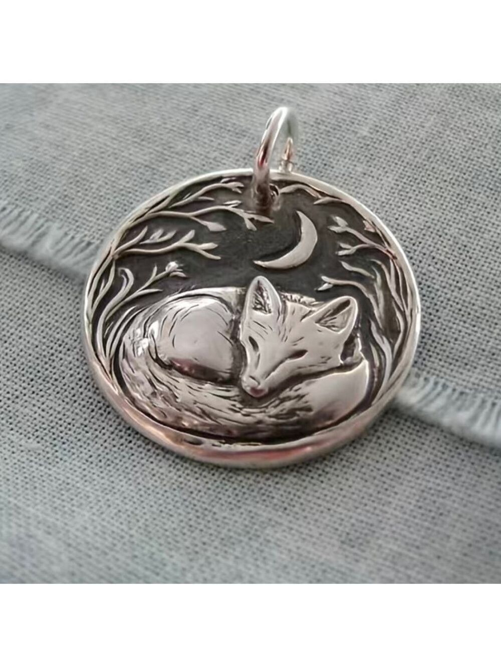Sleeping Fox under the Moon Pendant and Necklace #1401 - Picture 11 of 11